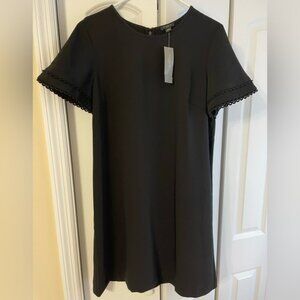 NEW! Black Short Sleeve Cocktail Tunic Dress, Midi Crewneck Dress Size 12 Petite